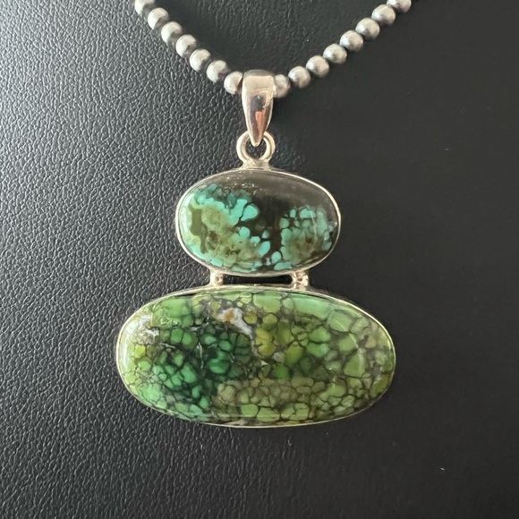 925 Sterling Silver Jewelry - Tibetan Turquoise Spiderweb Pendant